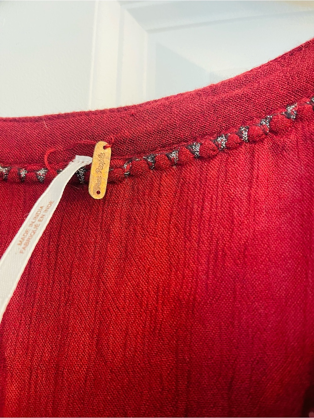 Free People Maroon Red Embroidered Lace-Trim Tunic - Picture 6 of 6